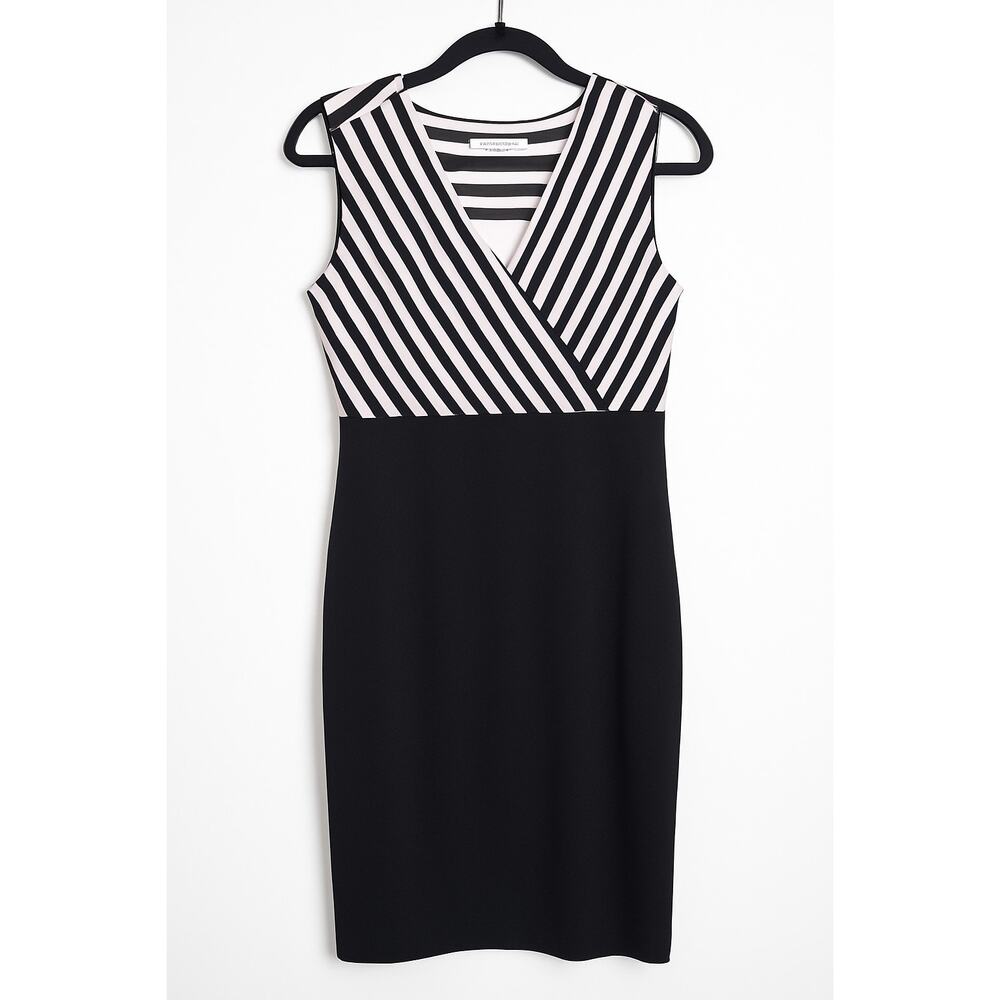Calvin Klein Sleeveless Sheath Dress Size 4 | Black & White Stripe Midi Dress